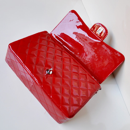 Chanel A28600 Patent Leather Classic Flap Bag in Red with Silver