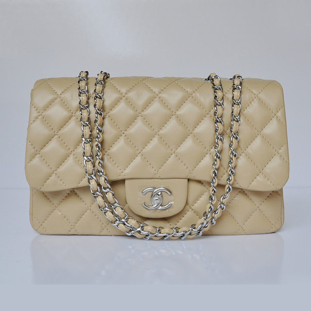 Chanel A28600 Sheepskin Leather Classic Flap Bag in Apricot with Silver