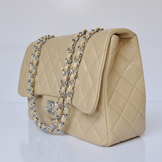 Chanel A28600 Sheepskin Leather Classic Flap Bag in Apricot with Silver