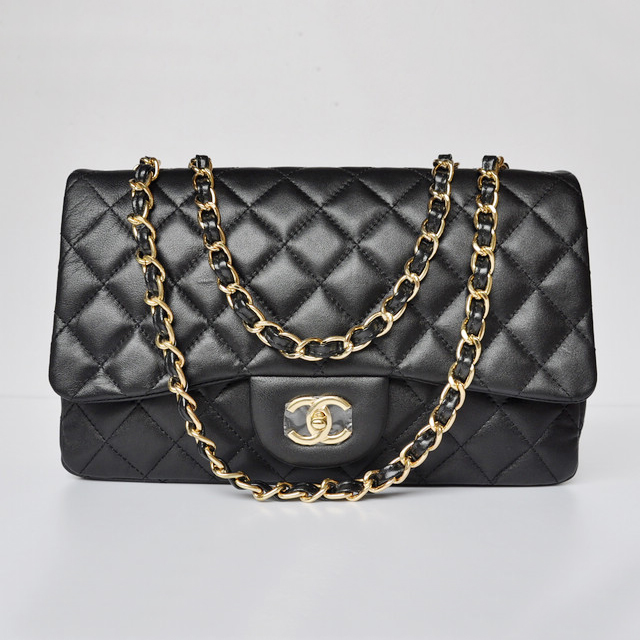 Chanel A28600 Sheepskin Leather Classic Flap Bag in Black with Gold