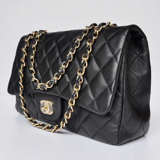 Chanel A28600 Sheepskin Leather Classic Flap Bag in Black with Gold