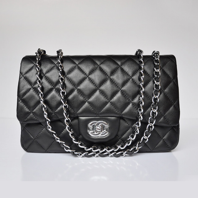 Chanel A28600 Sheepskin Leather Classic Flap Bag in Black with Silver