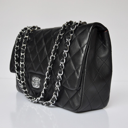 Chanel A28600 Sheepskin Leather Classic Flap Bag in Black with Silver