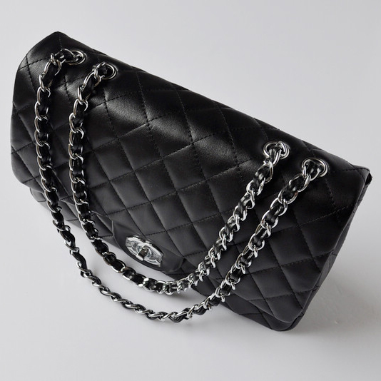 Chanel A28600 Sheepskin Leather Classic Flap Bag in Black with Silver