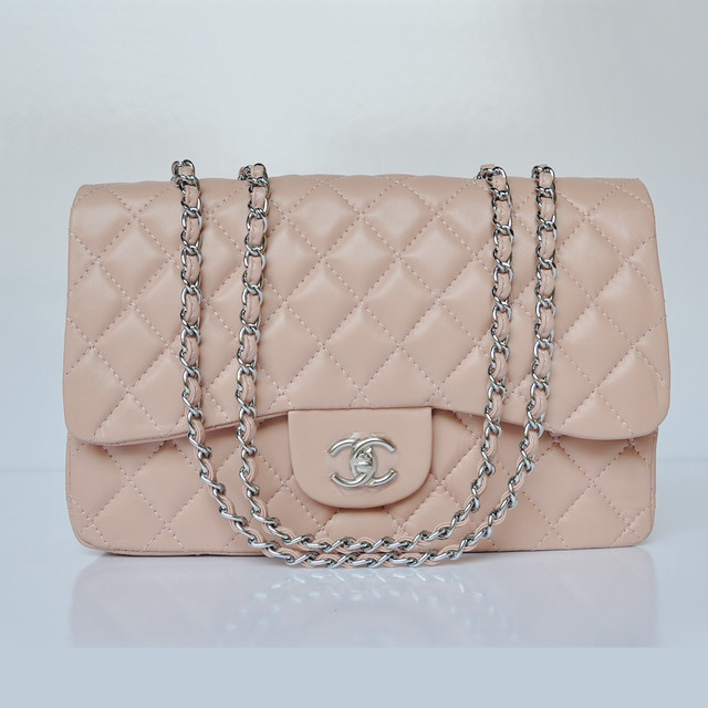 Chanel A28600 Sheepskin Leather Classic Flap Bag in Pink with Silver