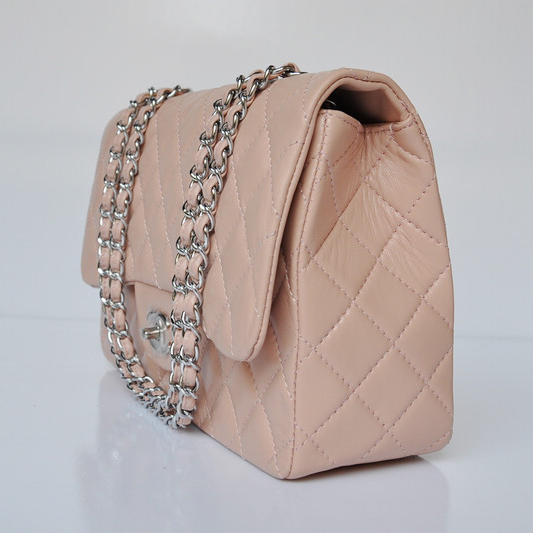 Chanel A28600 Sheepskin Leather Classic Flap Bag in Pink with Silver