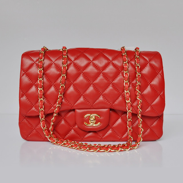 Chanel A28600 Sheepskin Leather Classic Flap Bag in Red with Gold