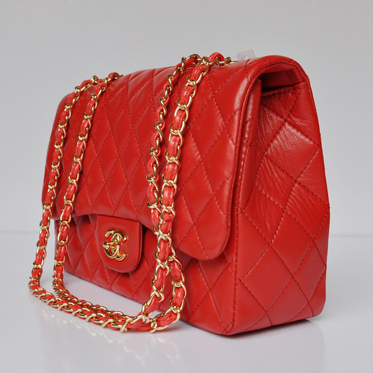 Chanel A28600 Sheepskin Leather Classic Flap Bag in Red with Gold