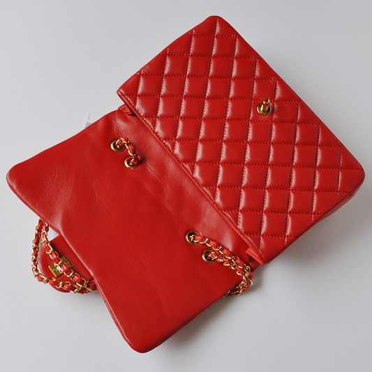 Chanel A28600 Sheepskin Leather Classic Flap Bag in Red with Gold