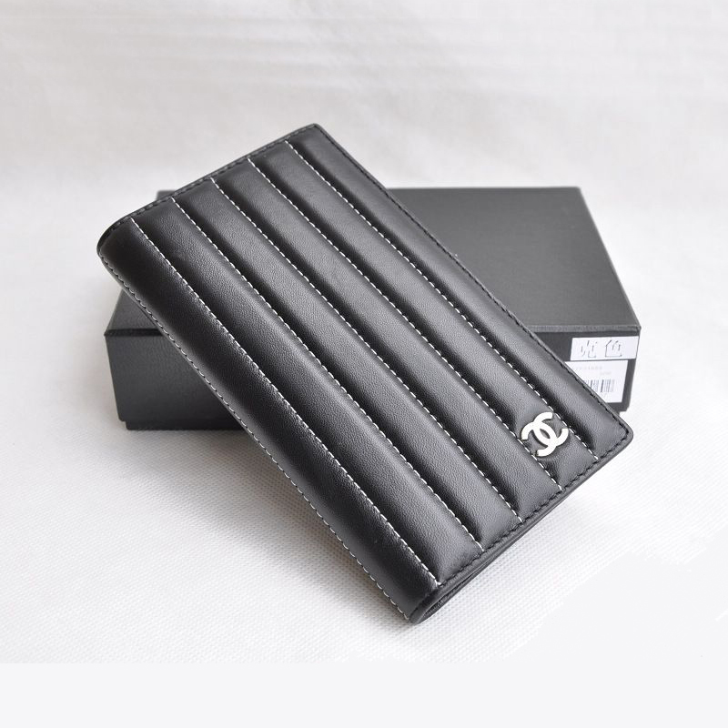 Chanel A30043 Black Lambskin Bi-Fold Wallets