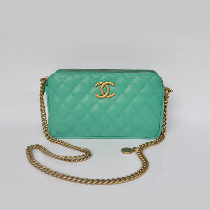 Chanel A30189 Sheepskin Leather Shoulder Bag Brass Lakegreen