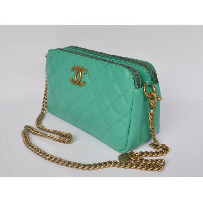 Chanel A30189 Sheepskin Leather Shoulder Bag Brass Lakegreen