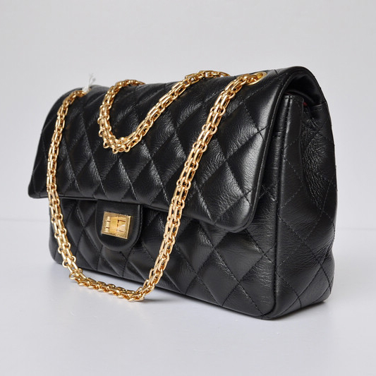 Chanel A30226 Black Glazed Crackled Leather Classic Flap Bag Gold chain