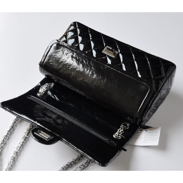 Chanel A30226 Black Patent Leather Classic Flap Bag Silver chain