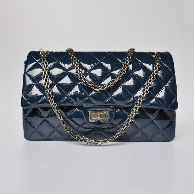 Chanel A30226 Blue Patent Leather Classic Flap Bag Silver chain