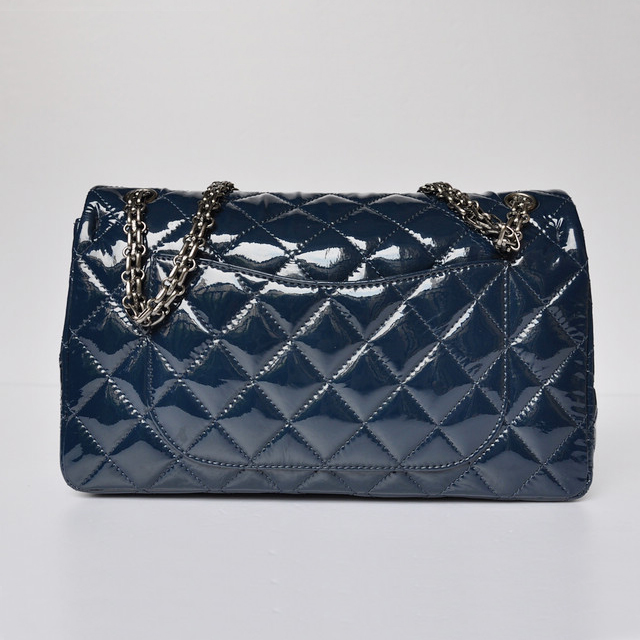 Chanel A30226 Blue Patent Leather Classic Flap Bag Silver chain