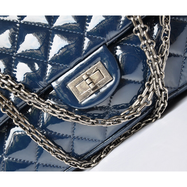 Chanel A30226 Blue Patent Leather Classic Flap Bag Silver chain