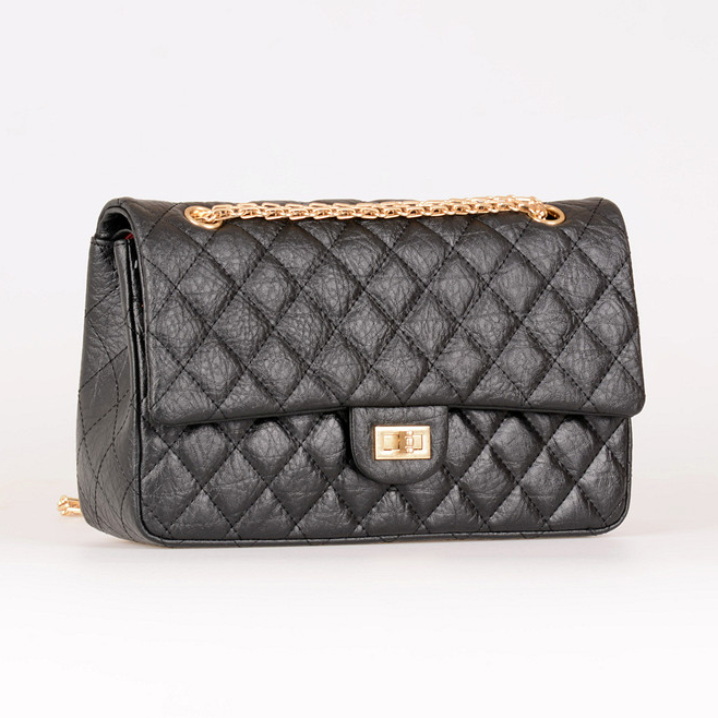 Chanel A30226 Classic Flap Bag Elephant Grain Leather in Black with Gold