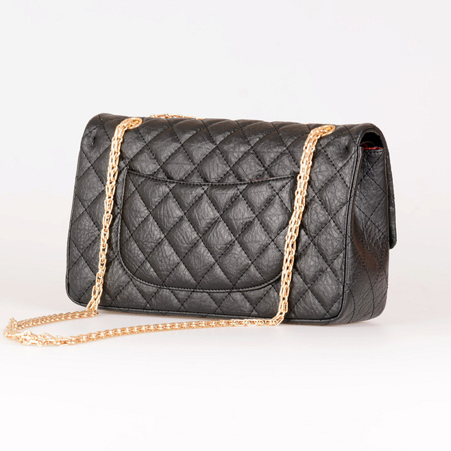 Chanel A30226 Classic Flap Bag Elephant Grain Leather in Black with Gold