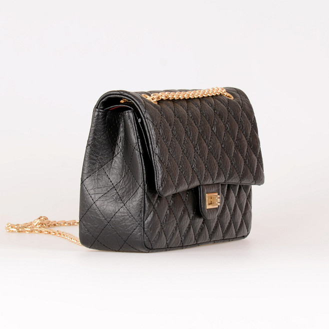 Chanel A30226 Classic Flap Bag Elephant Grain Leather in Black with Gold