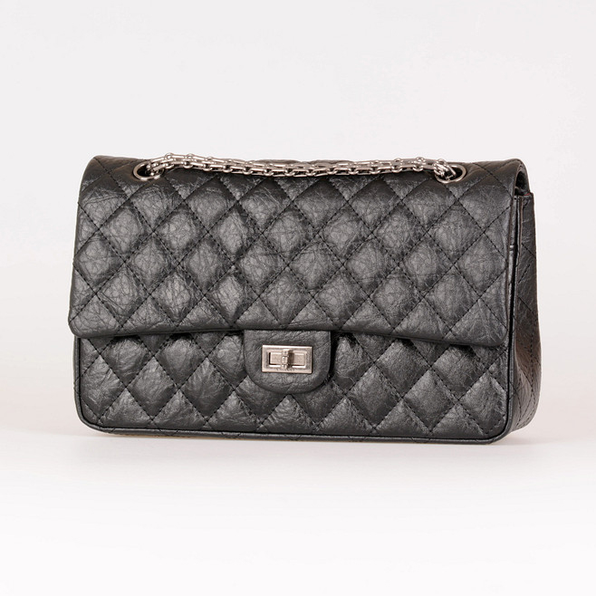 Chanel A30226 Classic Flap Bag Elephant Grain Leather in Black with Silver