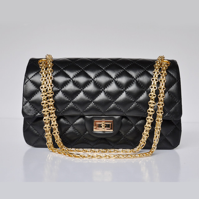 Chanel A30226 Classic Flap Bag Sheepskin Leather in black with Gold chain