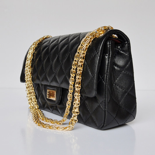 Chanel A30226 Classic Flap Bag Sheepskin Leather in black with Gold chain