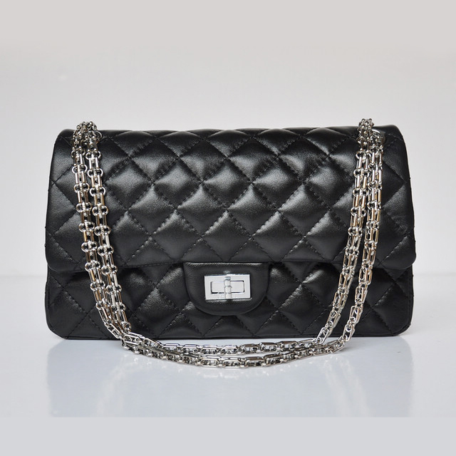 Chanel A30226 Classic Flap Bag Sheepskin Leather in black with Silver chain