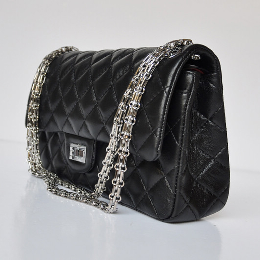 Chanel A30226 Classic Flap Bag Sheepskin Leather in black with Silver chain