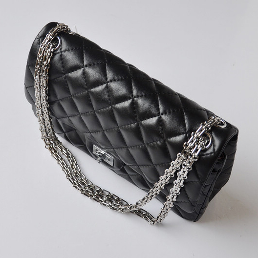 Chanel A30226 Classic Flap Bag Sheepskin Leather in black with Silver chain