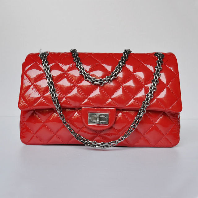 Chanel A30226 Red Patent Leather Classic Flap Bag Silver chain