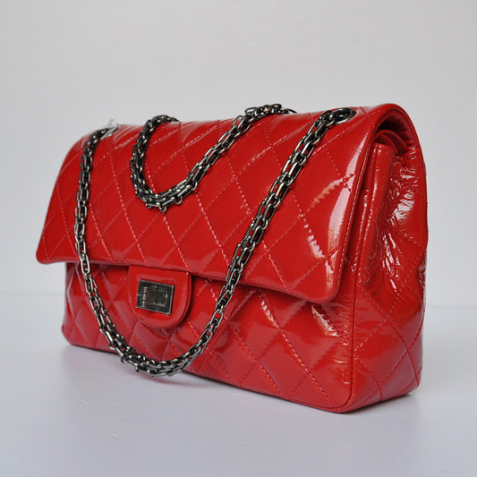 Chanel A30226 Red Patent Leather Classic Flap Bag Silver chain