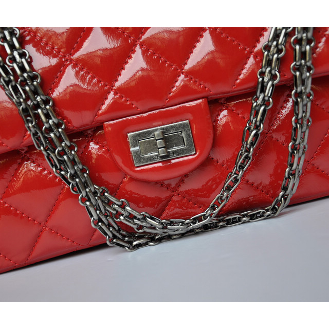 Chanel A30226 Red Patent Leather Classic Flap Bag Silver chain