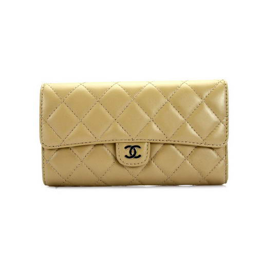 Chanel A31509 Apricot Lambskin leather Long Tri-Fold Wallets