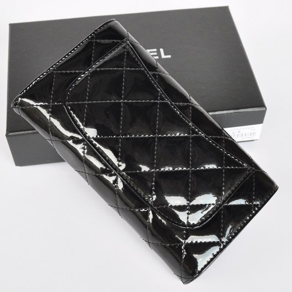 Chanel A31509 Patent leather Long Tri-Fold Wallets in Black