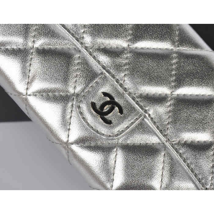 Chanel A31509 Silver Lambskin leather Long Tri-Fold Wallets