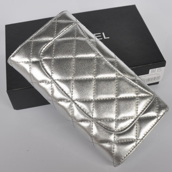 Chanel A31509 Silver Lambskin leather Long Tri-Fold Wallets