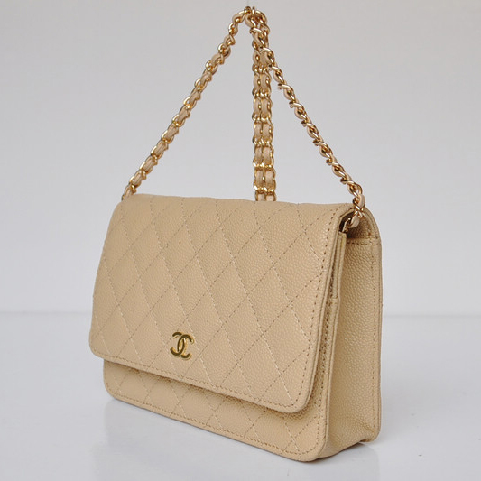 Chanel A33814 Caviar Leather Flap Bag Apricot in Gold