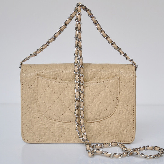 Chanel A33814 Caviar Leather Flap Bag Apricot in Silver