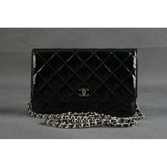 Chanel A33814 Original Patent Leather Flap Bag Black in Silver