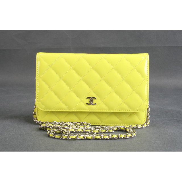 Chanel A33814 Original Patent Leather Flap Bag Lemon in Silver