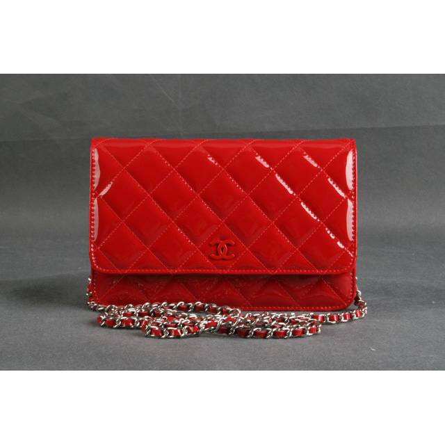 Chanel A33814 Original Patent Leather Flap Bag Red in Silver