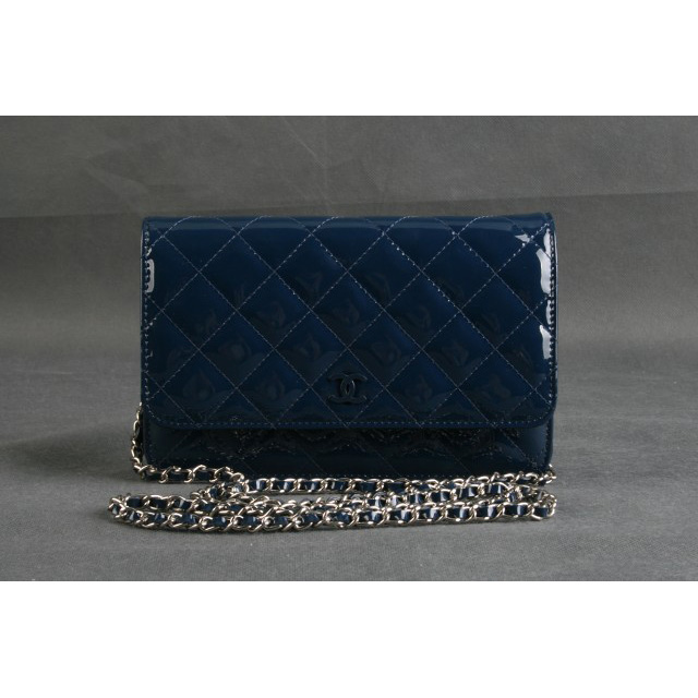 Chanel A33814 Original Patent Leather Flap Bag Royalblue in Silver