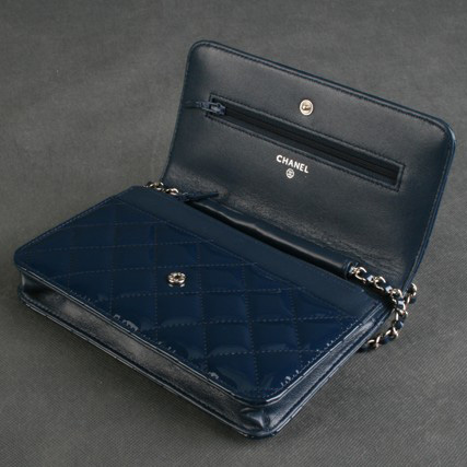 Chanel A33814 Original Patent Leather Flap Bag Royalblue in Silver