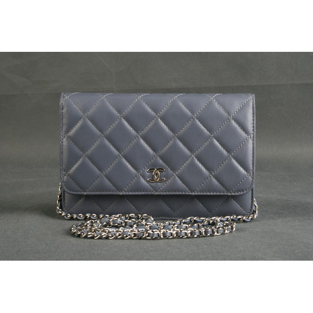 Chanel A33814 Original Sheepskin Leather Flap Bag Grey Purple in Silver