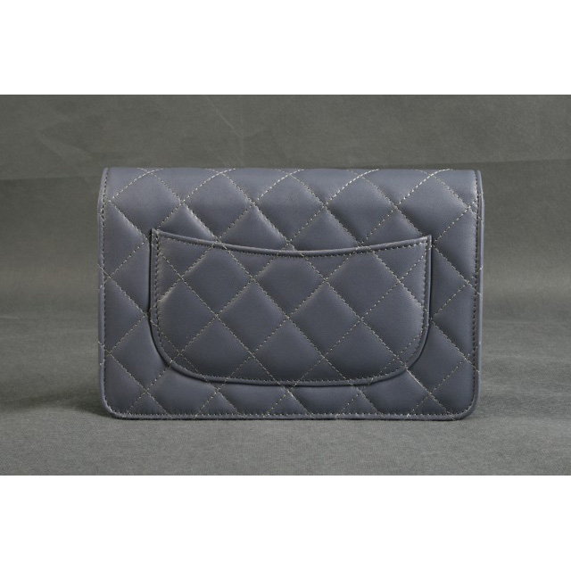 Chanel A33814 Original Sheepskin Leather Flap Bag Grey Purple in Silver