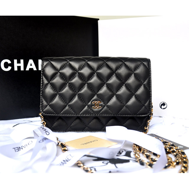 Chanel A33814 Original Sheepskin Leather mini Flap Bag Black with Gold