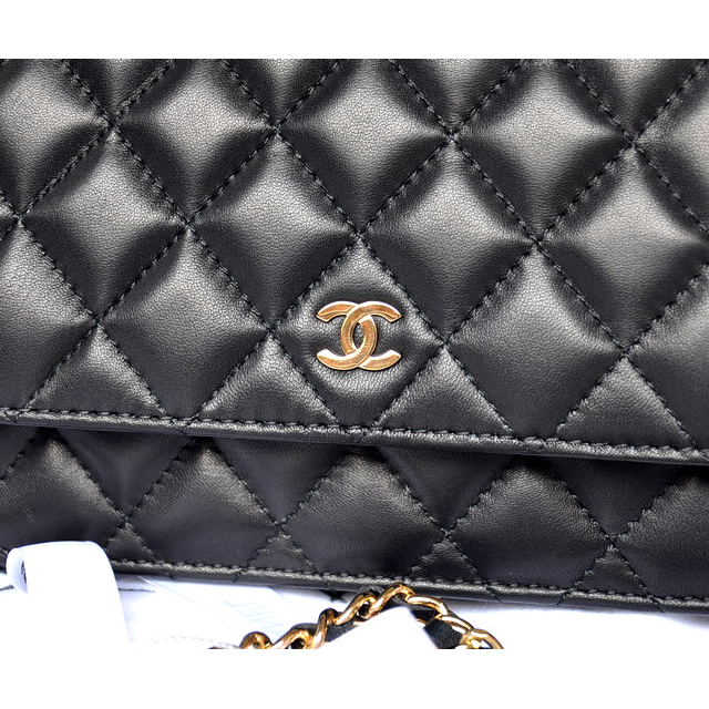 Chanel A33814 Original Sheepskin Leather mini Flap Bag Black with Gold