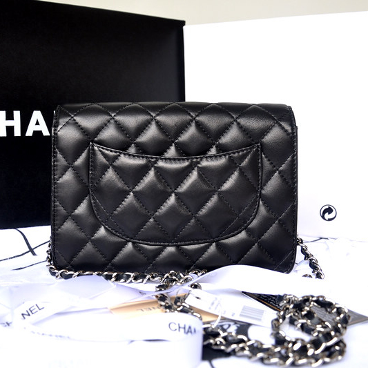 Chanel A33814 Original Sheepskin Leather mini Flap Bag Black with Silver