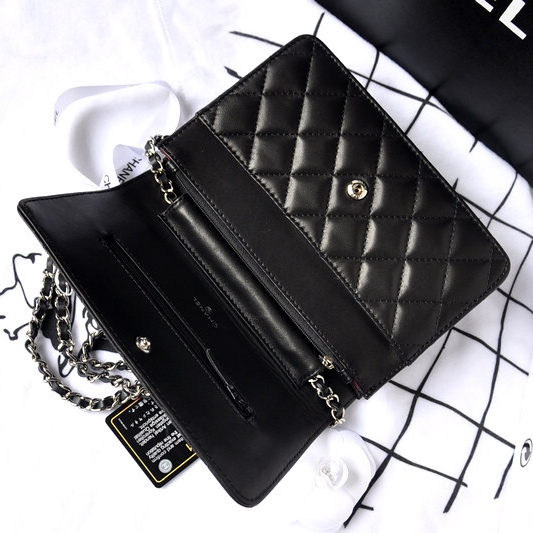 Chanel A33814 Original Sheepskin Leather mini Flap Bag Black with Silver